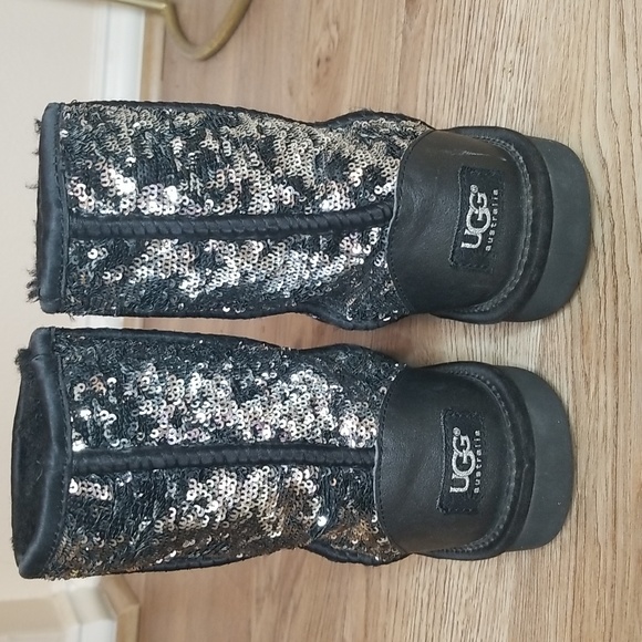 UGG Girls Black Silver Sequin Sparkle Warm Shimmer Shine Winter Boots Size 6 - Picture 4 of 12
